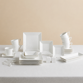 Karaca Trend Emboss 32-delige Ontbijtset – Vierkant – Servies voor 6 Personen – Wit Reliëf Design