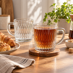 Pasabahce Rain - Theeglazen met Oor - 300 ml – Set van 2 – Theeglazen met Oor – Reliëfglas