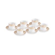 Karaca Nur - Kaffeetassen-Set - 6 Personen - 12-teilig - Porzellan - 100 ml - Inklusive Untertassen - Türkisches Kaffeegeschirr Weiß/Gold