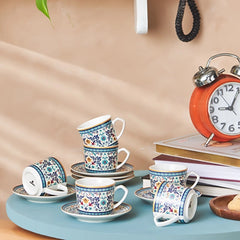 Karaca Beylerbeyi - Porselein Koffiekopjesset – 6-Persoons – 12-delig – 80 ml
