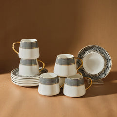 Karaca Globe - Koffiekopjes Set voor 6 Personen – 80 ml – Elegante Turkse Espresso & Koffieset – 12-Delig