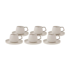 Karaca Saturn - Platinum Porseleinen Koffiekopjes Set met Onderzetters - Set van 6 - 12-Delig - 100 ml