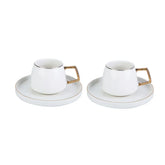 Karaca Saturn - 4-delige Porseleinen Theekop en Schotel set voor 2 Personen - 200ml - Goudwit