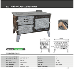 S32 Sabah Mini Kuzine Soba – Pizzaoven – Ideale Houtoven Voor Buitenkeuken – Boordoven en Tuinoven – Gietijzeren Kachel – Brandende Openhaard – Fornuis – Boerderijkachel met oven Keukenoven – Terraskachel – Houtkachel – Bruin