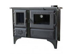 S105M Sabah Luxe Open Haard Kachel + Oven Met Thermometer - Gietijzer – Houtkachels- Houthaarden -Mat Zwart – 12,65 KW- Buiten Stalen Open Haard – Inclusief Kachelpijpen ,Bakplaat, Ovengrill, Haak en Schraper