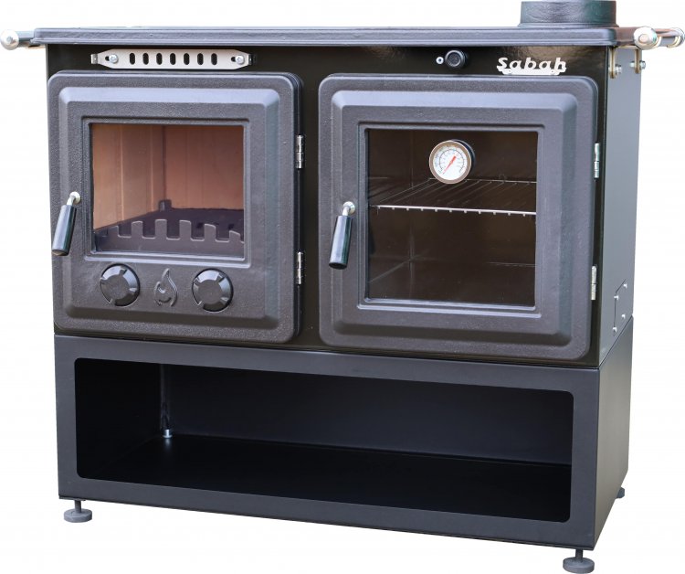 S108 Sabah Luxe Open Haard Kachel + Oven Met Thermometer – Gietijzer – Houtkachels- Houthaarden -Mat Zwart – 10 KW- Buiten Stalen Open Haard – Inclusief Ovengrill, Haak en Schraper