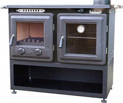 S108 Sabah Luxe Open Haard Kachel + Oven Met Thermometer – Gietijzer – Houtkachels- Houthaarden -Mat Zwart – 10 KW- Buiten Stalen Open Haard – Inclusief Ovengrill, Haak en Schraper