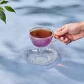 Karaca Rory - Theekop met Hartvormige Onderzetter - 200 ml – Transparant Glas - Set van 6