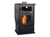 PLT02 Sabah Pelletkachel met Oven – Efficiënte Verwarming & Bakfunctionaliteit, 13 kg Capaciteit, 75-80 m², Mat Zwart - Inclusief: schraper, haak en Bakplaat