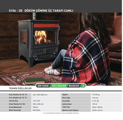 S106/3D - Sabah Open Haard Kachel- Drie-Raams Haard - Gietijzer – Houtkachels- Houthaarden - Matzwart– 15,21 KW- Buiten Stalen Open Haard – Inclusief Haak en Schraper