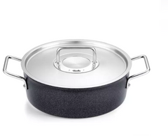 Fissler Adamant - Kookpan Laag met RVS Deksel - 24 cm – Aluminium Pan met Krasbestendige Antiaanbaklaag