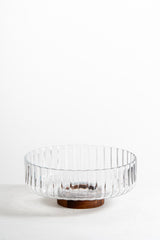 Acacia - Ronde Glazen Schaal met Acaciahouten Poot – Ø26 cm – H11 cm – Stijlvolle Fruitschaal of Decoratieve Kom