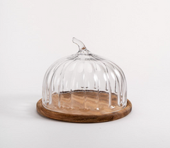 Acacia - Glass Dome - Decoratieve Glazen Taartstolp met Houten Plateau – Ø24 cm – Acaciahout & Glas – Luxe Gebaksstolp met Deksel – Voor Taart, Kaas, High Tea, Cupcakes & Tafeldecoratie – Handgemaakt – Hoogte: 21 cm