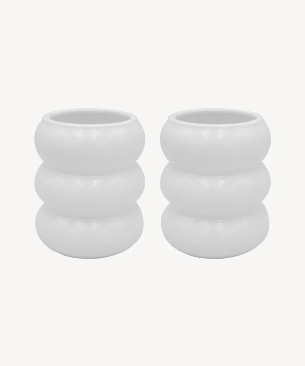 Wave Bubble Z-121 – Keramiek Mok – 400 ml – Set van 2 – Glans Wit – Handgemaakt – Koffie bekers