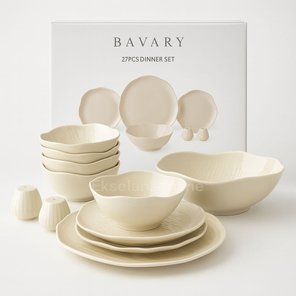 Bavary - Fiora Ceramico - 27-delige Serviesset Beige – Luxe Keramiek Servies - 6 Personen