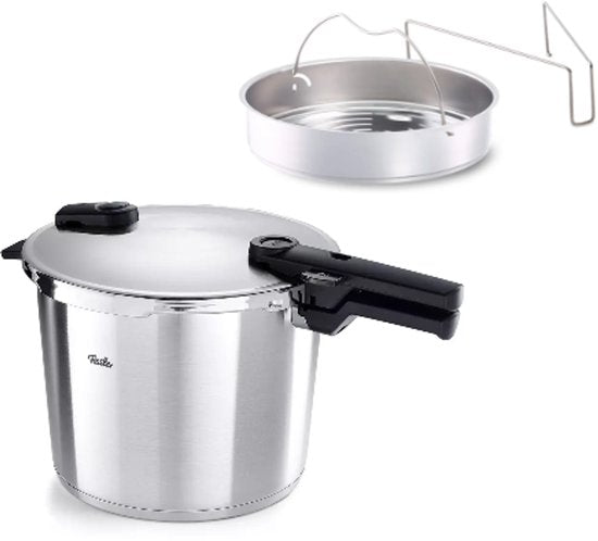 Fissler Vitaquick Snelkookpan - hogedrukpan - met stoominzet en driepoot - 10liter