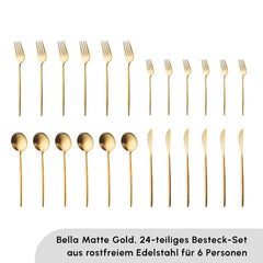 Karaca Bella V2 - 24-delige Bestekset – 6 personen – Mat goud – 18/10 RVS