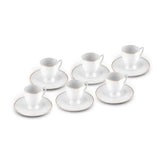 Karaca Boyoz - Porseleienen Koffiekopset – 12-delig – 6 Personen – 85 ml – Wit Goud
