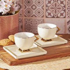 Karaca Art Deco Cream - Porseleinen Koffiekopjesset – 2 Personen – Crèmekleurig