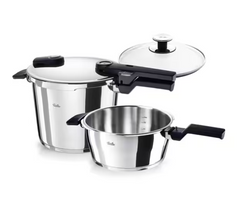 Fissler Vitaquick Elemental Snelkookpannenset Saliegroen 6L + 3,5L met Glazen Deksel – RVS – Inductie Geschikt