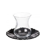 Paşabahçe Aurora - Turkse Theeglazen Met Zwarte Schoteltjes - Set van 6 - 155 ml