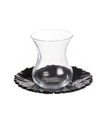 Paşabahçe Aurora - Turkse Theeglazen Met Zwarte Schoteltjes - Set van 6 - 155 ml