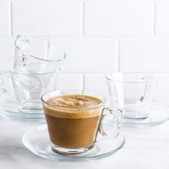 Paşabahçe Vela - Set Espresso kopjes + Schoteltjes - 80 ml - Set van 6