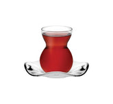 Paşabahçe Dantel - Turkse Theeglazen Met Onderzetters - Set van 6 - 140 ML