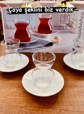 Paşabahçe Dantel - Set Turkse Theeglazen Met Porseleinen Onderzetters - 12-Delig - 145 ml