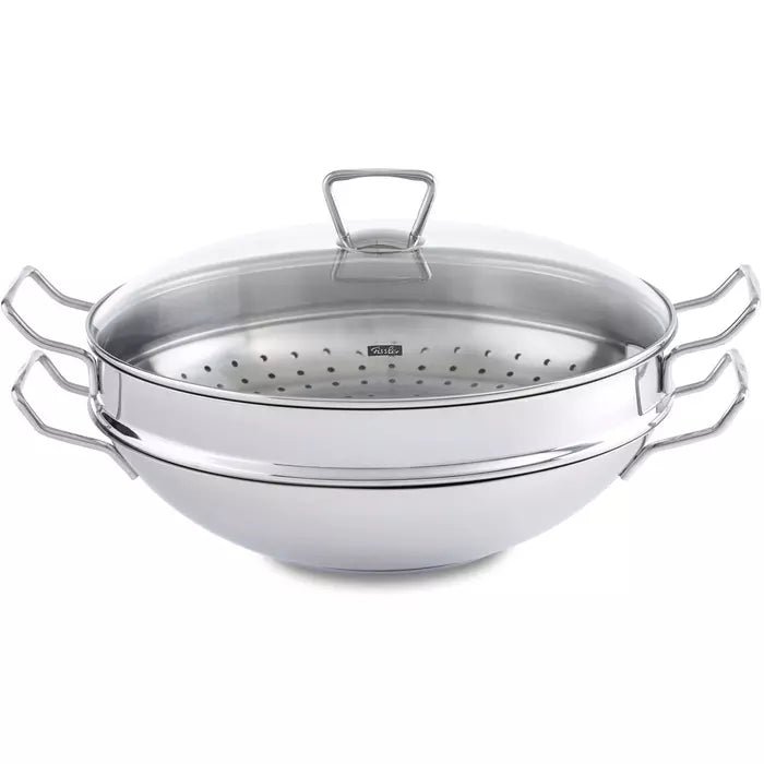 Fissler Nanjing® - RVS Wokpan met Stoominzet en Glasdeksel - 35cm