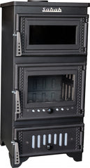 S103 Sabah Openhaard Met Oven - Houtkachel - Mat Zwart - 10,56KW- Haard- Gietijzeren Open Haard -Inclusief Bakplaat, Ovengrill, Haak en Schraper