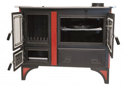 S105K Sabah Luxe Open Haard Kachel + Oven Met Thermometer - Gietijzer – Houtkachels- Houthaarden -Mat Zwart – 12,65 KW- Buiten Stalen Open Haard – Inclusief Kachelpijpen ,Bakplaat, Ovengrill, Haak en Schraper