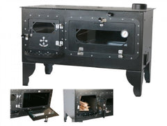 KRD01-E Sabah Houtkachel Met Oven- Houthaarden - Gietijzer - Met Thermometer-Emaye Karadeniz Kuzinesi - Mat Zwart - 10 kW - Inclusief kachelpijpen
