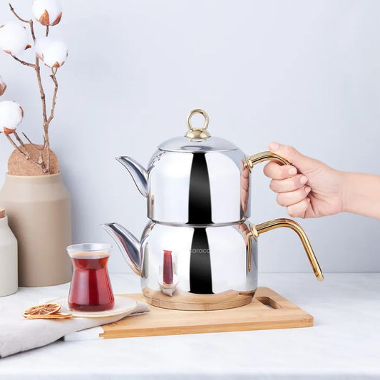 Karaca Urban Midi RVS theepot met gouden handvaten