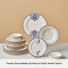 Karaca Forever Bone Nakkas - Serviesset 24 Delig – 6 Personen – Porselein – Oosters Design – Luxe Dinerset