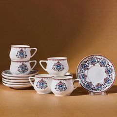 Karaca Nakkaş 6lı Nakkash Turkse Koffie Kopjes Set Voor 6 Personen. 12 TLG. 90 ml. 6X Espresso Kopje en 6X Schotel. Mokka Kopjes. Porselein Espresso Kopjes Set. Koffie Kopjes met Schotel-Espresso Set