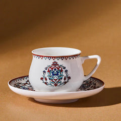 Karaca Nakkaş 6lı Nakkash Turkse Koffie Kopjes Set Voor 6 Personen. 12 TLG. 90 ml. 6X Espresso Kopje en 6X Schotel. Mokka Kopjes. Porselein Espresso Kopjes Set. Koffie Kopjes met Schotel-Espresso Set