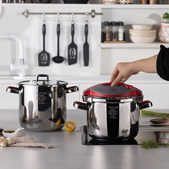 Karaca Orbit - Snelkookpannenset – 6 + 8 Liter – Rood – RVS 18/10 – Pannenset - Veilig & Energiezuinig