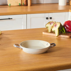 Karaca Swiss Crystal - Lage Pan – 20 cm – Almond Cream – Inductie Geschikt – Antiaanbak – RVS Handgreep