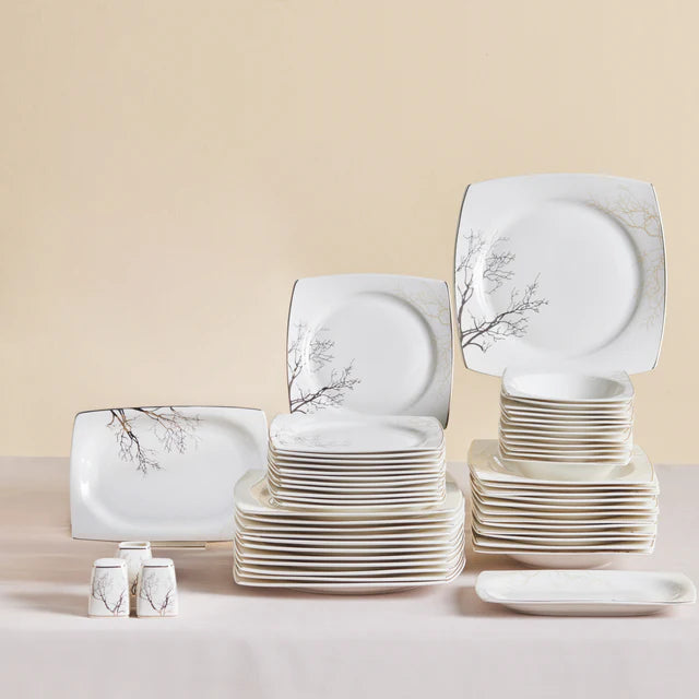 Karaca Square Autumn - 53-Delige Serviesset voor 12 Personen – Wit/Multicolor – Luxe New Bone Dinerservies
