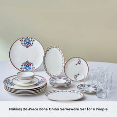 Karaca Nakkas - New Bone Frühstücksset/Servierset 26-teilig - 6 Personen - Multicolor - Teetassen. Schalen und Teller