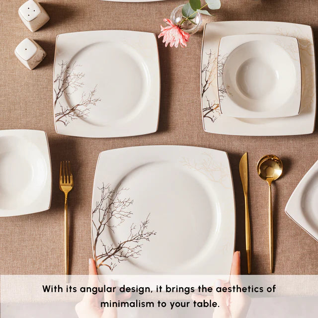 Karaca Square Autumn - 53-Delige Serviesset voor 12 Personen – Wit/Multicolor – Luxe New Bone Dinerservies