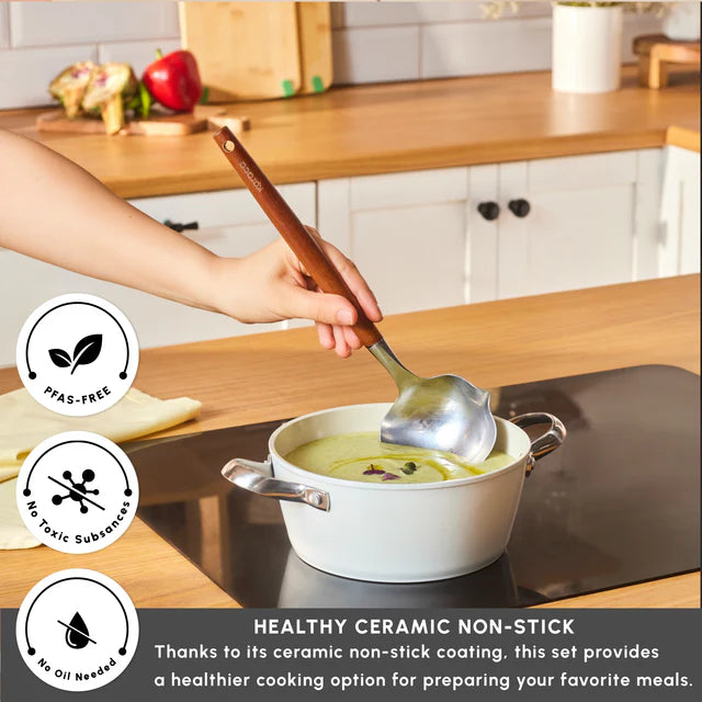 Karaca Swiss Crystal - Kookpot met Deksel – 18 cm – Almond Cream – Inductie Geschikt - RVS Handgreep