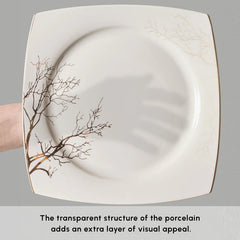 Karaca Square Autumn - 53-Delige Serviesset voor 12 Personen – Wit/Multicolor – Luxe New Bone Dinerservies
