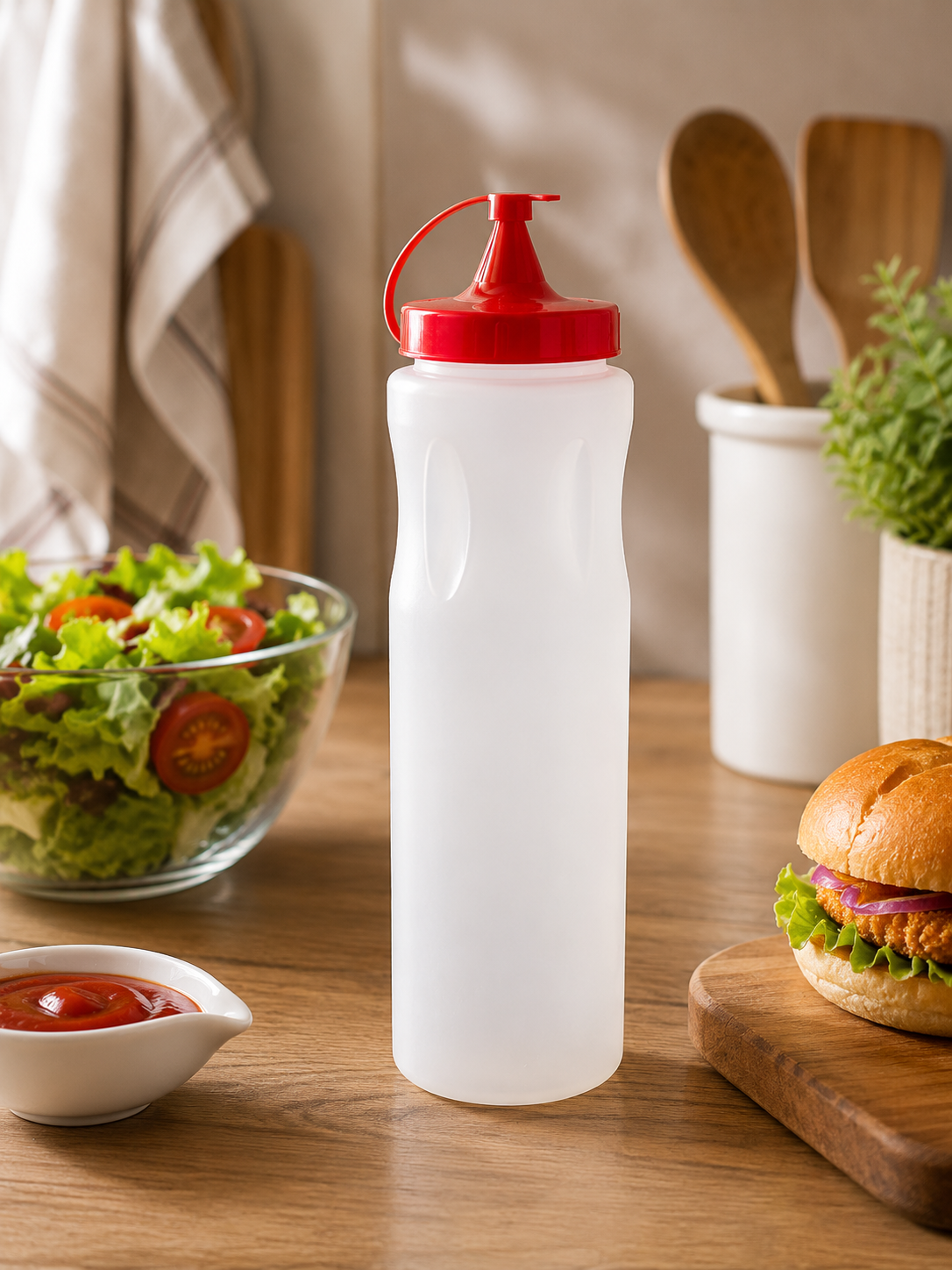 Sunplast SC-503 - 1 Liter Sausfles – Transparante Knijpfles voor Sauzen & Dressings – Doseerfles Keuken