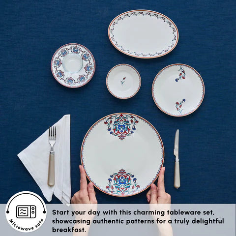 Karaca Nakkas - New Bone Frühstücksset/Servierset 26-teilig - 6 Personen - Multicolor - Teetassen. Schalen und Teller
