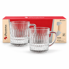 Pasabahce Rain - Theeglazen met Oor - 300 ml – Set van 2 – Theeglazen met Oor – Reliëfglas