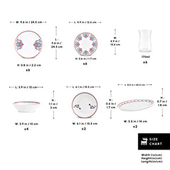 Karaca Nakkas - New Bone Frühstücksset/Servierset 26-teilig - 6 Personen - Multicolor - Teetassen. Schalen und Teller