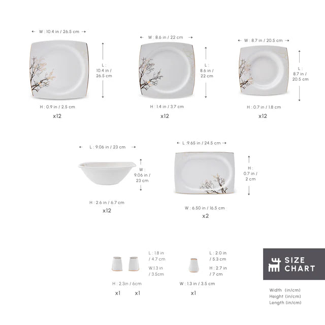 Karaca Square Autumn - 53-Delige Serviesset voor 12 Personen – Wit/Multicolor – Luxe New Bone Dinerservies