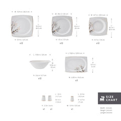 Karaca Square Autumn - 53-Delige Serviesset voor 12 Personen – Wit/Multicolor – Luxe New Bone Dinerservies